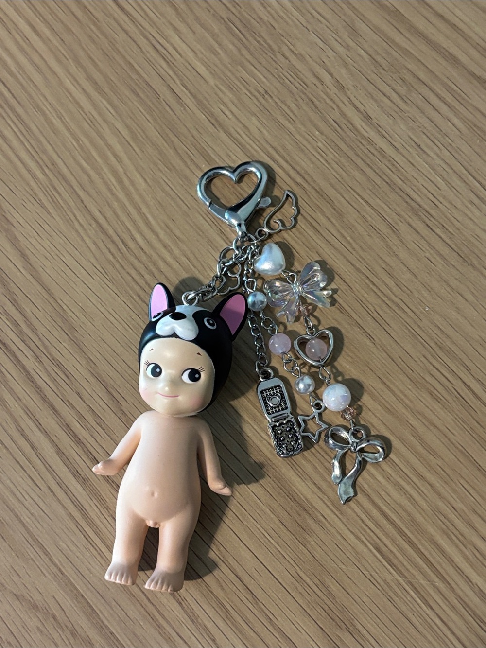 Sonny Angel French Bulldog keychain with charms (purchased on Etsy)